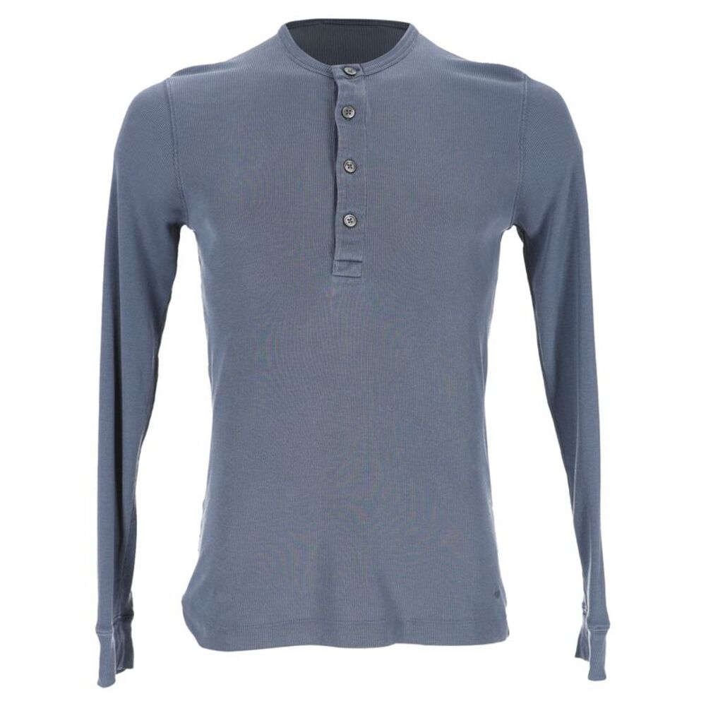 Tom Ford Ribbed-Knit Long Sleeve T-Shirt in Blue Lyocell